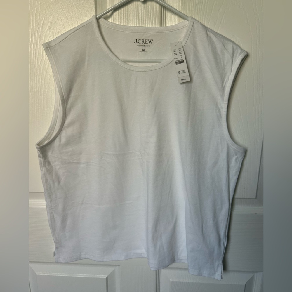 J. Crew NWT White Organic Cotton Slub Sleeveless Tee Shirt Size Medium